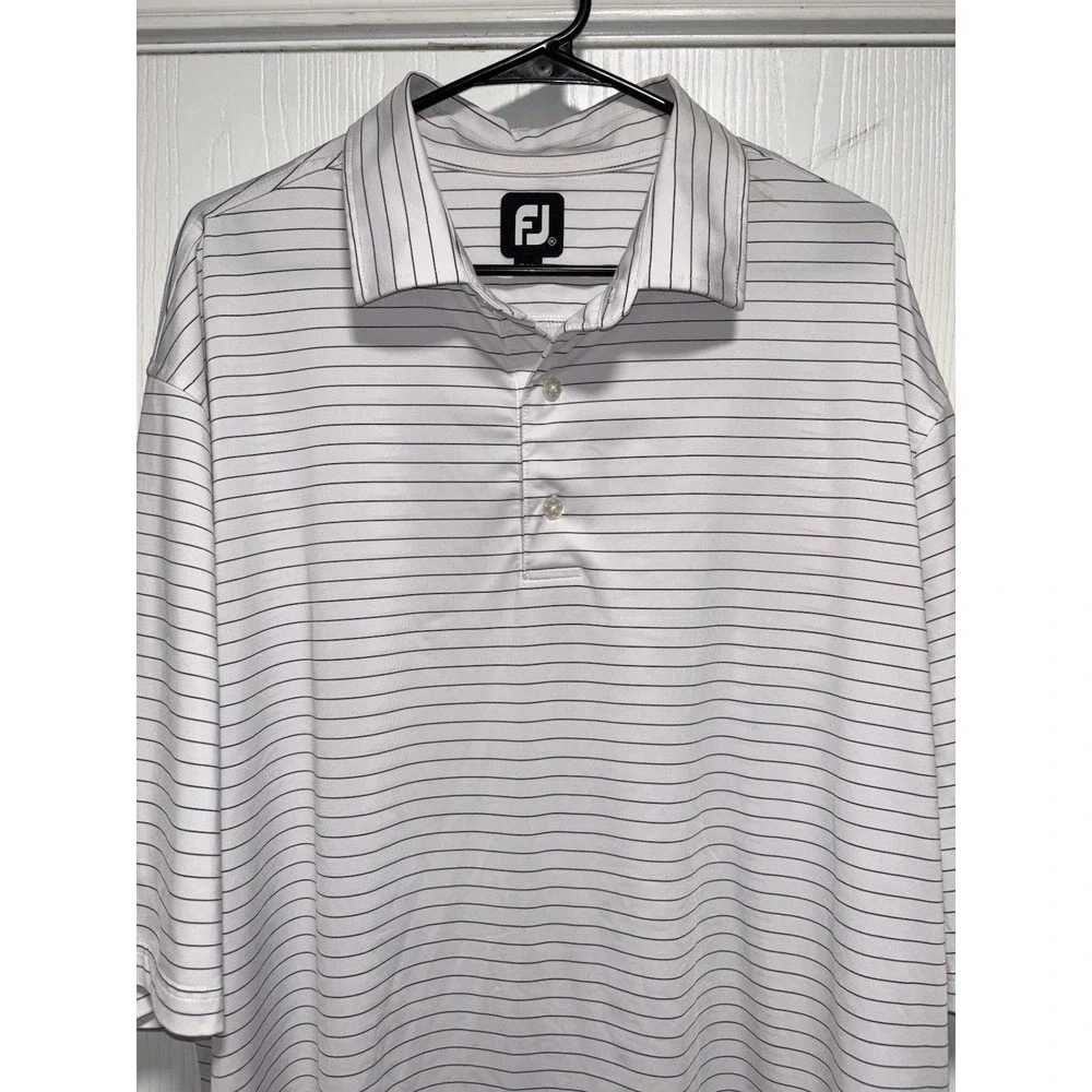 Footjoy Men's Polo Blue & White Striped Golf Shirt Size XXL